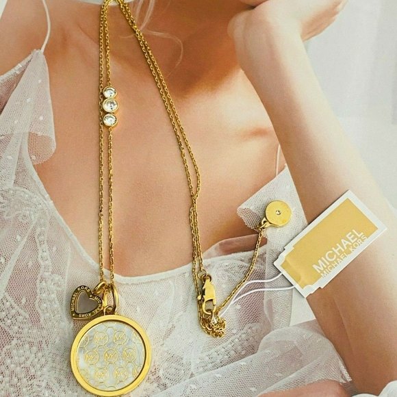 New Michael Kors Gold Crystal Pendant Necklace - Picture 1 of 7